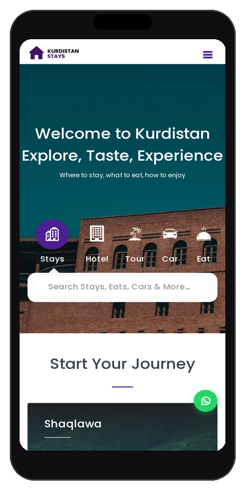Kurdistan Stays — Travel & Accommodation — mobile mockup