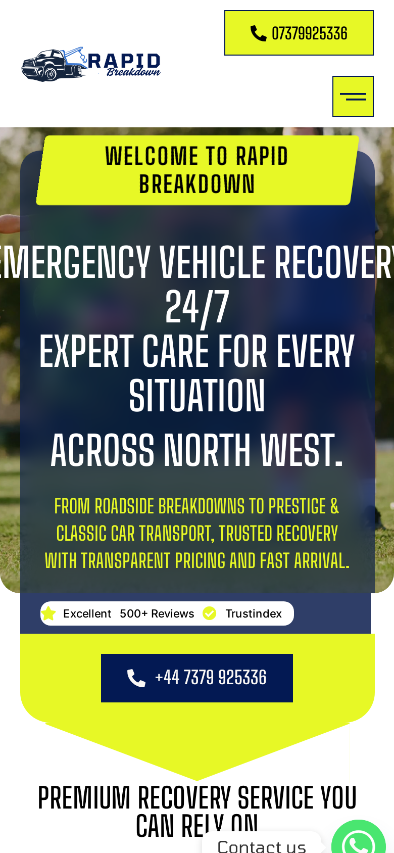 Rapid Breakdown — 24/7 UK Recovery — mobile mockup