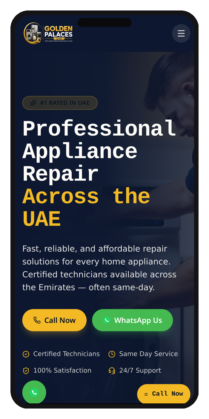 Golden Palace UAE — Luxury Hospitality Website — mobile mockup