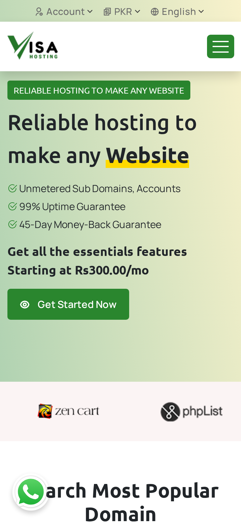 VisaHosting — Hosting & Domain SaaS — mobile mockup