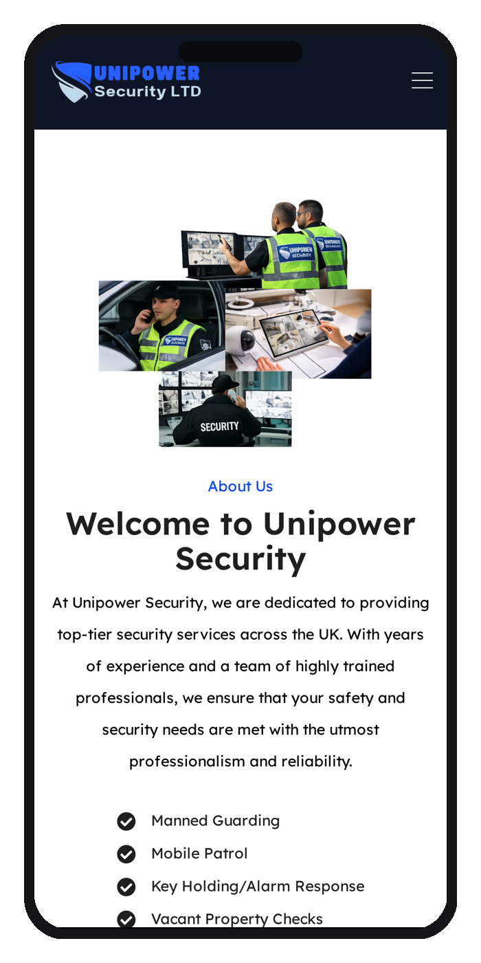 Unipower Security — UK Manned Guarding & Security Services — mobile mockup