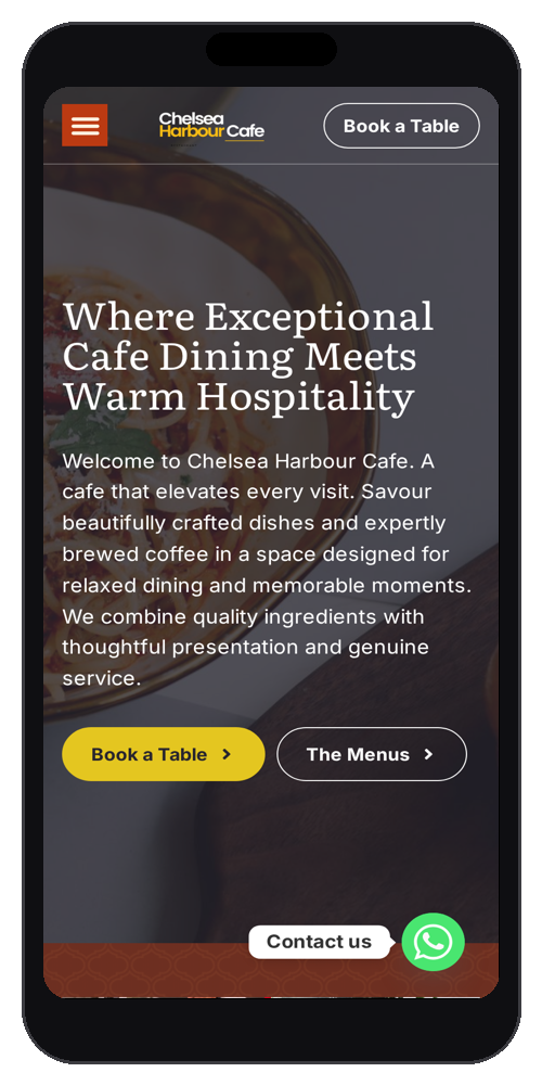 Chelsea Harbour Cafe — London Cafe & Dining — mobile mockup