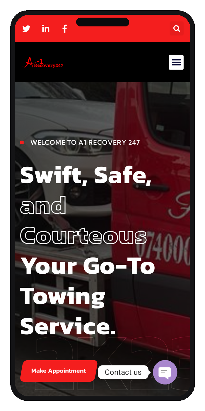 A1 Recovery 247 — UK 24/7 Vehicle Recovery — mobile mockup