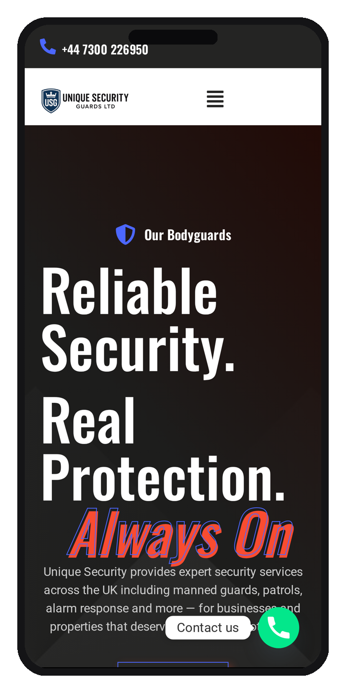 Unique Security Guards — UK Security & Guarding Services — mobile mockup